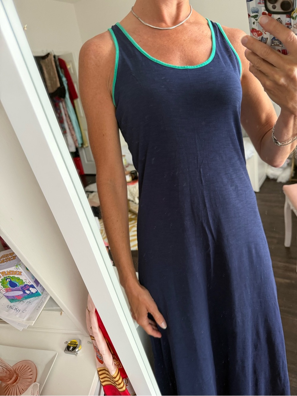 Lilly Pulitzer Treena Pima Cotton Racerback Maxi Dress Navy Green Trim XS Resort - Picture 2 of 9